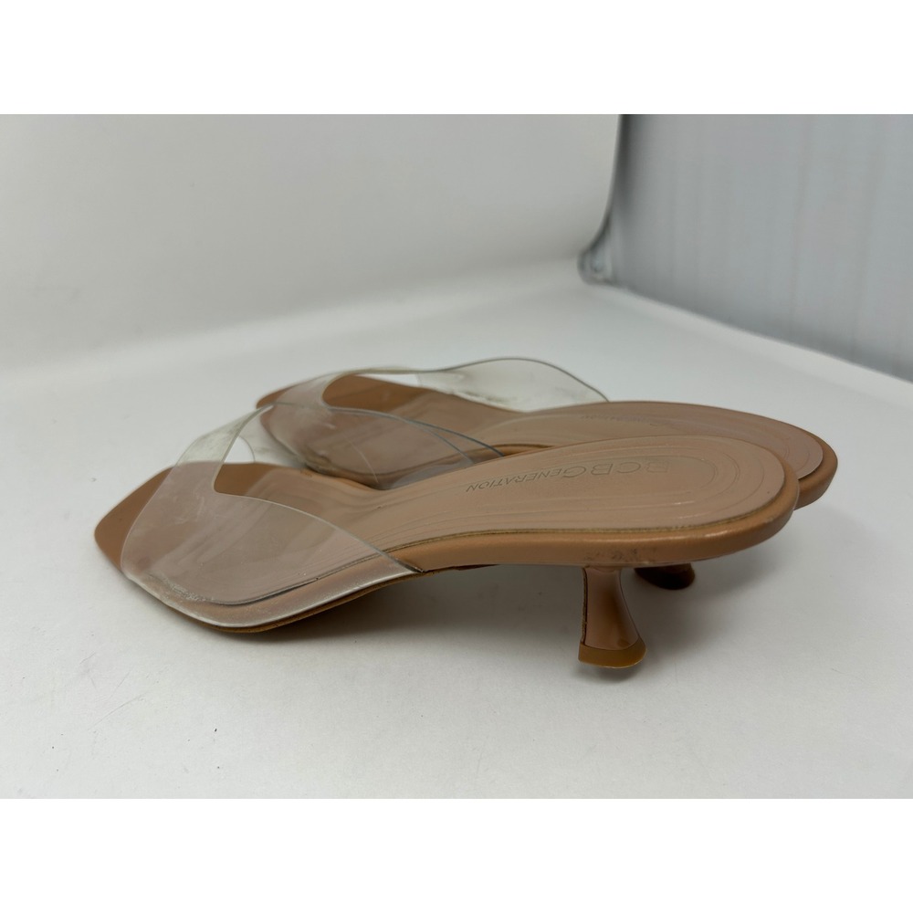BCBGeneration Inika-2 Tan Clear PVC Square Toe Kitten Heel Slide Sandals Sz 9.5 - Picture 6 of 9